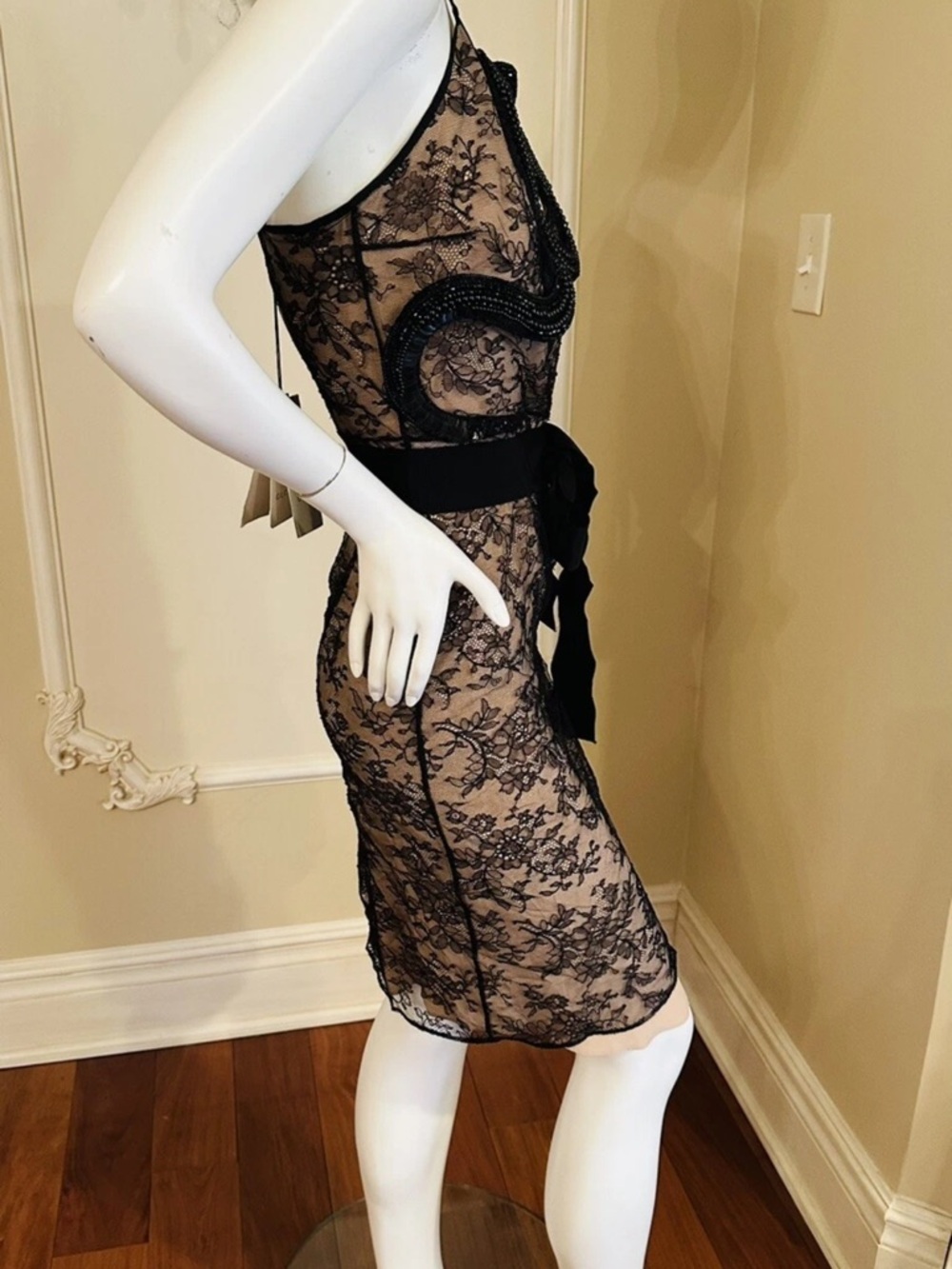 GUCCI SNAKE BLACK EMBROIDERY Silk Lined CHANTILLY LACE DRESS SIZE 42 IT - Picture 12 of 16